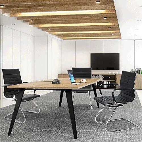 Vista 2 de HNY Juego de 6 sillas de cuero para invitados de oficina y sillas de recepción, modernas sillas de sala de espera con brazos, silla de escritorio