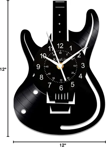 Vista 8 de Reloj de pared de vinilo, reloj de pared con patrón de instrumento de guitarra, reloj de pared regalo para los amantes de la música.