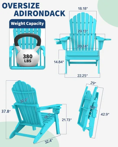 Vista 2 de Plawdlik 2026 Upgraded Oversized Folding Adirondack Chair, 380 lbs Heavy Duty Fire Pit Chair with 37.8" Extra High Back & Dual Cup Holders