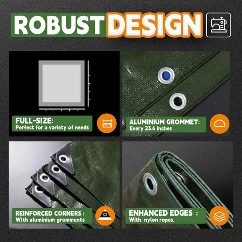 Vista 4 de RAINDEWAY Lona pequeña impermeable de 4 x 4 pies (paquete de 2), lonas resistentes impermeables de 10,5 mil con ojales de metal y bordes reforzados