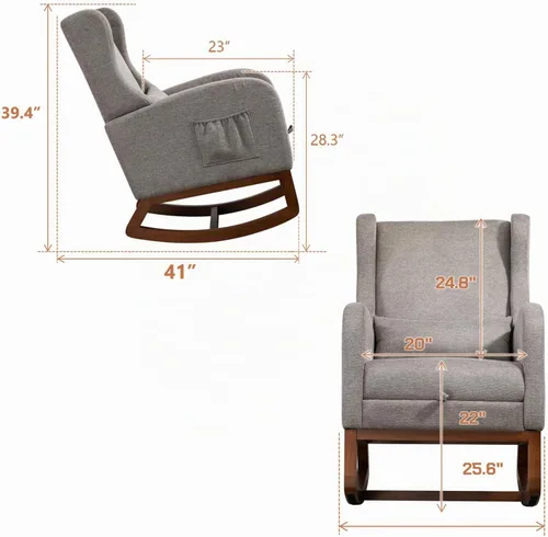 Vista 2 de Mecedora moderna para guardería, cómoda silla mecedora con reposapiés, sillón de lectura acentuado con almohada y bolsillo, mecedora tapizada