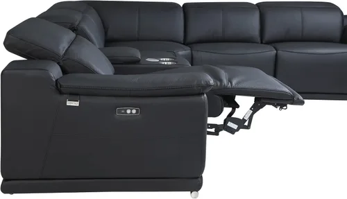 Vista 280 de BlackJack Furniture Venice - Sofá modular de cuero italiano de grano superior de 5 piezas con 3 reclinables eléctricos, reposacabezas ajustable