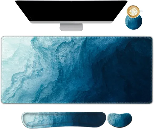 Vista 11 de AIMSA Juego de alfombrillas de mouse grandes para juegos, soporte para reposamuñecas y teclado, alfombrilla de mouse ergonómica de espuma