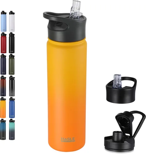 Vista 27 de HASLE OUTFITTERS Botella de agua aislada de 22 onzas, botella de agua de acero inoxidable de doble pared de boca ancha con tapa de popote y tapa