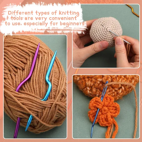 Vista 3 de Agujas de hilo, agujas de tapiz, agujas romas de ojo grande, agujas de zurcado para ganchillo con agujas de cable de tejer, caja de almacenamiento