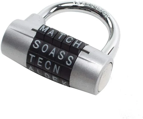 Vista 3 de Candado de combinación – 5 diales, cerraduras de casillero para establecer tu propio candado de combinación de palabras, 1 paquete, (plateado)