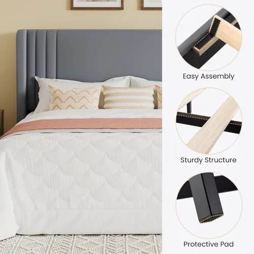 Vista 7 de SHA CERLIN Base de cama tapizada de terciopelo de tamaño matrimonial con cabecera de ala capitonada de canal vertical, soporte de listones