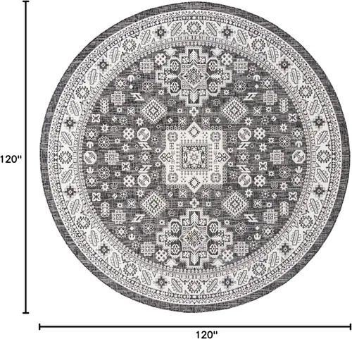 Vista 96 de Unique Loom Outdoor Aztec Collection Alfombra de área - Chalca (10 pies, redonda, azul/marfil)
