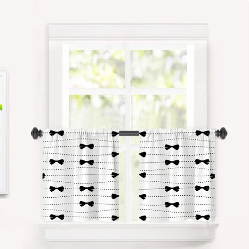 Vista 163 de Cortinas opacas de mármol abstracto blanco y gris para ventanas, cenefas opacas de poliéster multicapa para cocina, paquete de 2 unidades, 26 x 24