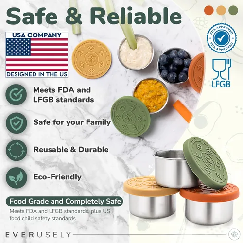 Vista 4 de Everusely Vasos para condimentos – Paquete de 3, 1.7 oz / 1.7 fl oz, silenciados, de acero inoxidable – Recipientes de condimentos con tapas