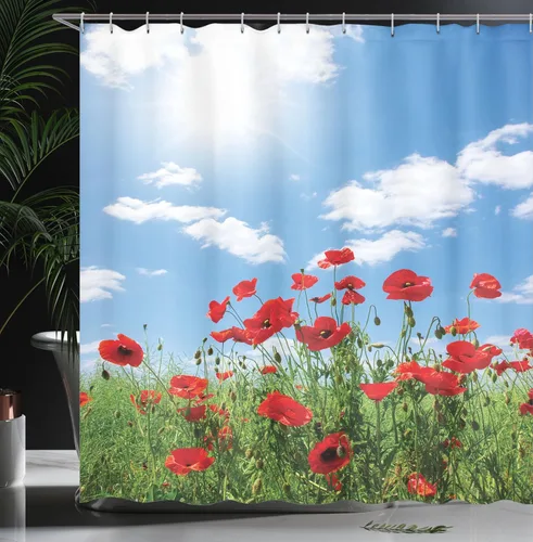 Vista 241 de set de cortina para baño decorativa de tela de poliéster con ganchos