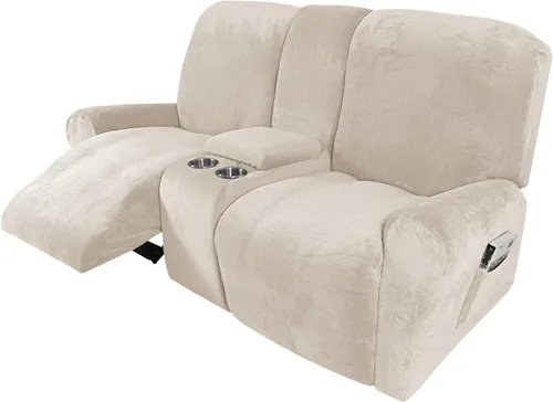 Vista 6 de cjc Funda reclinable con funda de consola central, 8 piezas de terciopelo elástico para sofá reclinable seccional con portavasos, funda reclinable