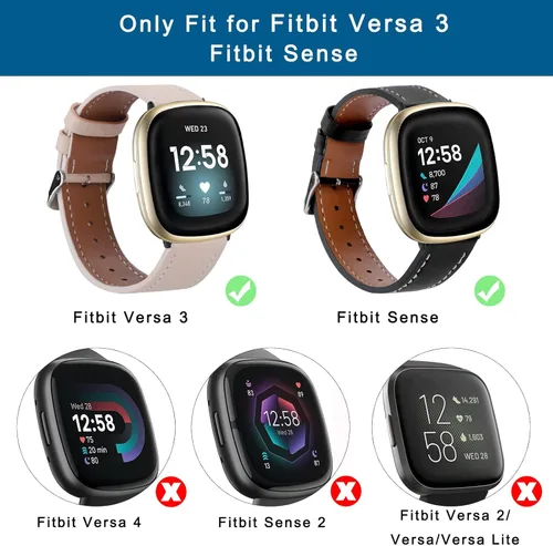 Vista 2 de Leather Bands Compatible with Fitbit Versa 3/Fitbit Sense Watch Bands for Women Men, Soft Leather Adjustable Replacement wristband for Versa 3/Sense