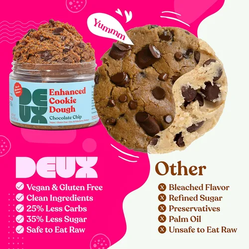 Vista 2 de DEUX Masa de galletas vegana galletas sin gluten, galletas saludables, postres de superalimentos, masa de galletas comestible, lista para comer