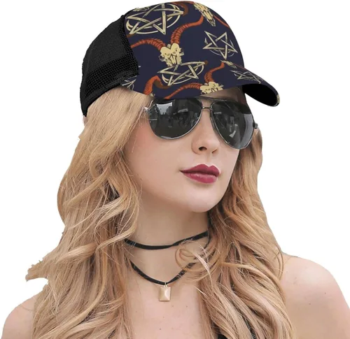 Vista 6 de Men's Mesh Back Adjustable Fit Cap Satan-Baphomet-Sheep-Head-Demon Women Baseball Cap Trucker Hat Quick Drying Mesh Hat
