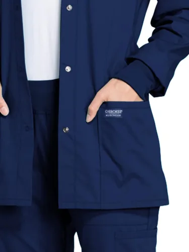 Vista 3 de Cherokee Workwear Profesionales Snap Front Warm-up Scrub Jacket Azul marino