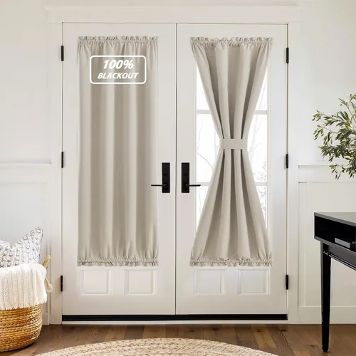 Vista 75 de NICETOWN Cortinas de Lino para Puerta Lateral - Cortinas Opacas con Aislamiento Térmico para Puerta Delantera Francesa para Sombra Pequeña
