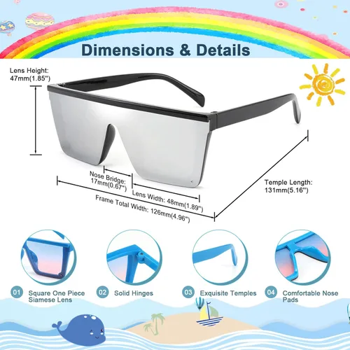 Vista 4 de FEISEDY B4061 - Lentes de sol planos para niños con montura cuadrada sin montura (edad 2-7)