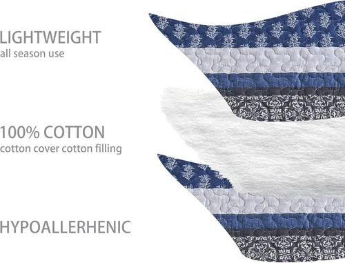 Vista 4 de Juego de ropa de cama con colcha Homzard tamaño individual - Juego de edredón 100% algodón, colcha de cama gris y azul para la cama, ropa de cama