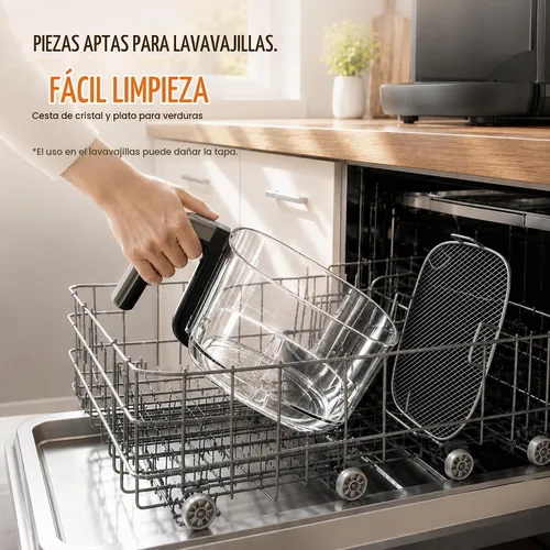 Vista 9 de Kismile AeroLucen - Freidora de aire de vidrio de 5 cuartos de galón, sin Negro