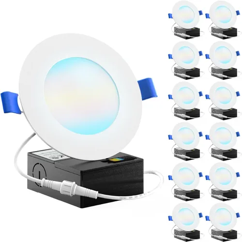 Sunco - Paquete de 12 luces LED empotrables ultrafinas de 4 pulgadas de 5CCT, 800 lúmenes de alto brillo, 2700 K/3000 K/3500 K/4000 K/5000 K