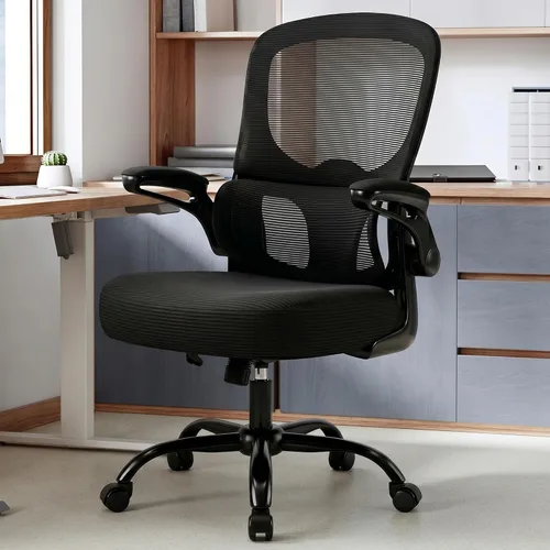 Silla de oficina ergonómica de 330 libras, sillas de escritorio de oficina en casa con soporte lumbar ajustable, reposabrazos abatibles, cojín