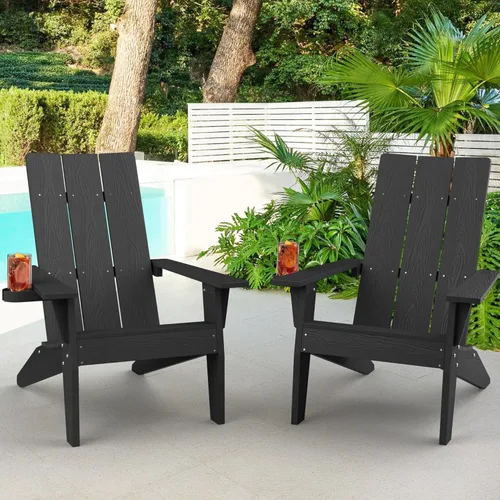 Vista 37 de MXIMU Silla Adirondack moderna resistente a la intemperie con portavasos, sillas de gran tamaño para hogueras Adorondic de plástico al aire libre