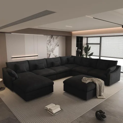 Vista 60 de WJShome Sofá Seccional Cloud Couch de 83 pulgadas para sala de estar, sofá seccional modular relleno de plumón, sofás en forma de L con otomana