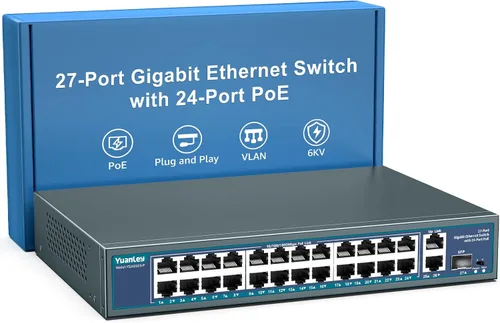 Vista 10 de YuanLey Interruptor Gigabit PoE de 5 Puertos con 4 Puertos PoE+ de 1000Mbps, 78W de Potencia Integrada 802.3af/at, Sin Ventilador, de Metal,