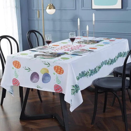 SASTYBALE Mantel de Pascua con patrón floral de poliéster, a prueba de derrames, resistente a las arrugas, para cocina, comedor (cuadrado, 54 x 54