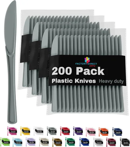 Vista 13 de Party Solids - Cuchillos de plástico negro, 200 piezas, cuchillos negros, utensilios desechables, juego de cubiertos de plástico resistente