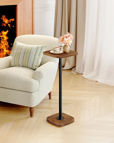 Vista 2 de CHOEZON Mesa pequeña para bebidas, mesa auxiliar cuadrada para espacios pequeños, mesa de Martini con pedestal, para sala de estar, dormitorio