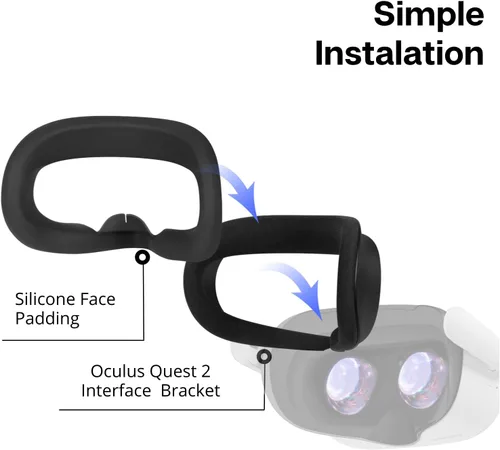 Vista 4 de TNP Silicone Cover Set for Oculus Quest 2 Meta Quest 2 Controller Protector Black 3 in 1 Silicone VR Face Cover Protective Lens Cover VR Headset