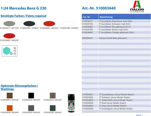 Vista 2 de Italeri ITALELI 124 Mercedes-Benz G 230 Glendevagen Modelo de plástico IT3640