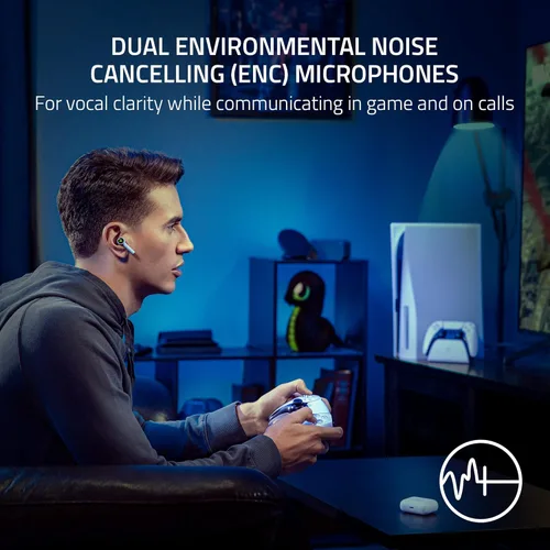 Vista 4 de Razer Hammerhead HyperSpeed Wireless Multi-Platform Gaming Earbuds for Playstation 5 PS5, PC, Mobile ANC - Noise Cancelling Mic - Bluetooth 5.2