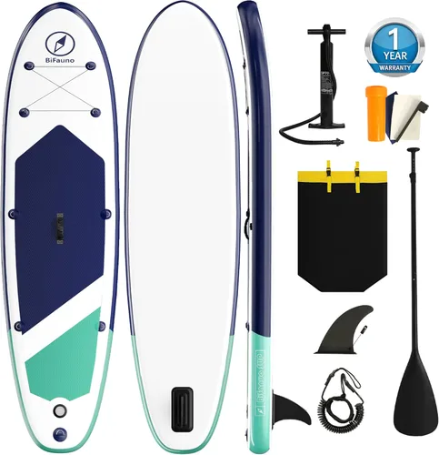 Vista 11 de Bifanuo Tabla de Paddle Inflable con Accesorios SUP y Mochila. Tablas de Paddle para Adultos. Cubierta Antideslizante, Postura Ancha, Aleta