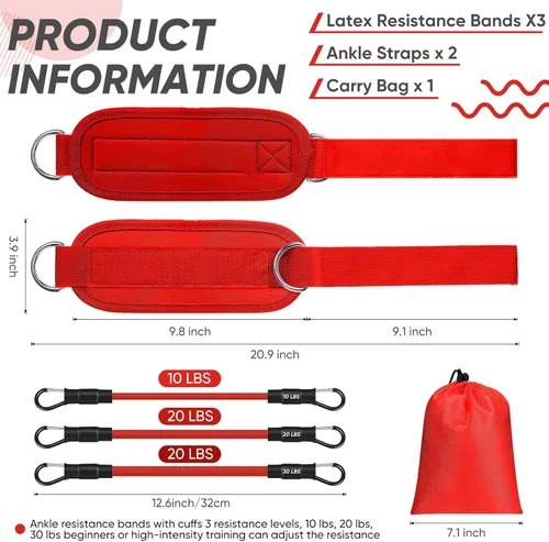 Vista 2 de Ankle Resistance Bands with Cuffs Ankle Bands for Working Out Ankle Weights for Women Men Butt Workout Equipment Resistance Bands for Kickbacks Hip