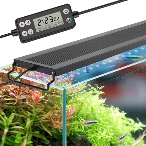 Vista 8 de hygger Luz LED de acuario de encendido y apagado automático, luz de tanque de peces de espectro completo con monitor LCD, ciclo de iluminación 24/7