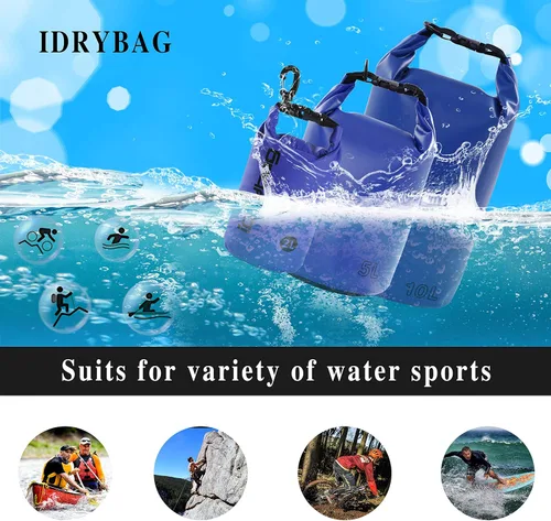 Vista 5 de IDRYBAG Bolsa seca para kayak impermeable 2L/5L/10L/15L/20L, pequeña bolsa impermeable para navegación