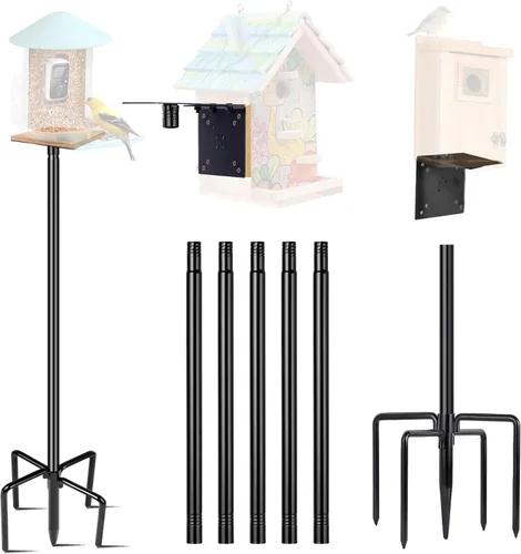 Vista 6 de Kit de poste de comedero de pájaros con 5 puntas para casa de pájaros al aire libre y comedero inteligente para pájaros (sin casa de pájaros)