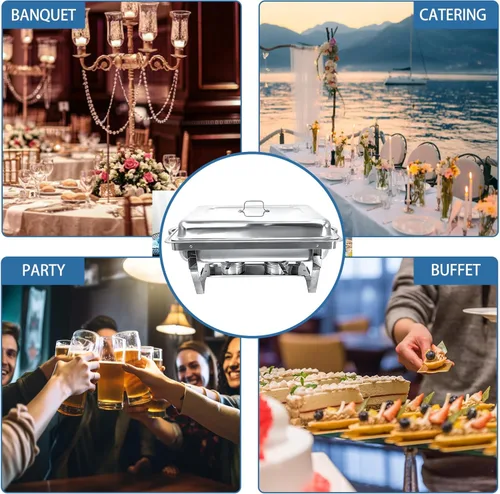 Vista 7 de Juego de 6 platos de bufé de alta calidad de acero inoxidable de 8 cuartos de galón, mango gris alpino, plateado
