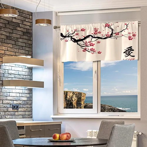 Vista 7 de Cenefas de cortina para ventanas japonesas con bolsillo para cortinero, cortinas opacas para cocina, baño, sala de estar, dormitorio, 52 pulgadas