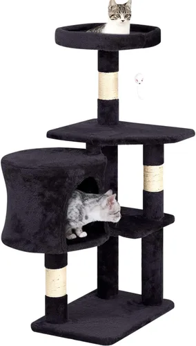 Vista 26 de BestPet Torre para Gatos de 36" Beige Torre Resistente para Gatos de Múltiples Niveles con Casita de Felpa, Percha Acogedora, Postes