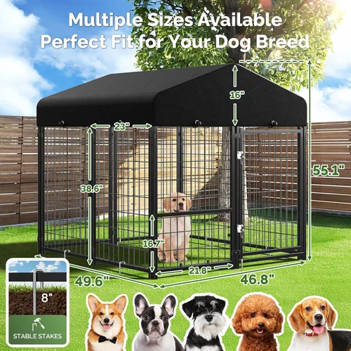 Vista 6 de Sino Luban Perrera para perros al aire libre con corral exterior, puerta para perros y techo impermeable, 4 x 4 x 4.6 pies, corrales grandes