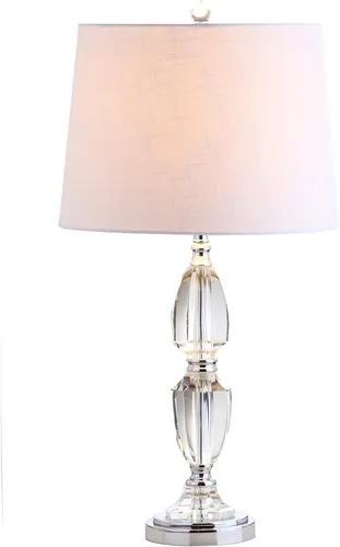 JONATHAN Y JYL2039A - Lámpara de mesa LED de cristal transparente de 27 pulgadas, lámpara tradicional francesa cromada con pantalla de tambor de