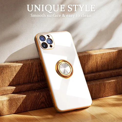 Vista 2 de IDweel Funda para iPhone 11 Pro Max con soporte de anillo de 360, soporte magnético, ligera, delgada, borde de oro rosa, TPU suave, protección