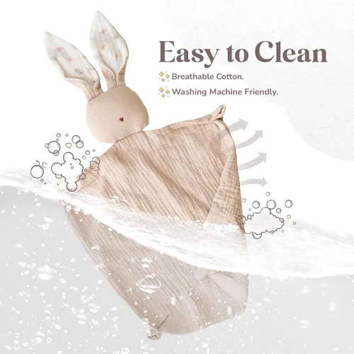 Vista 6 de Mikito Manta de muselina de algodón orgánico para bebé con forma de conejito - Certificada Oeko-TEX y GOTS - Manta de seguridad y amor perfecta