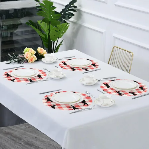 Vista 7 de Red Checkered Running Horse Circle placemats Solid placemats for Dining Table Set of 4 15x15 in individuales para comedor