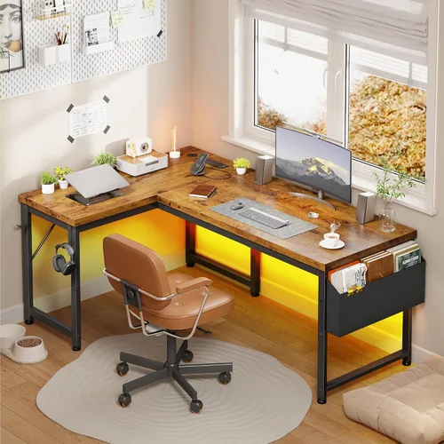Vista 12 de DurayLoly - Escritorio para computadora en forma de L de 55 pulgadas para oficina en casa, 0.95 pulgadas de grosor, color negro