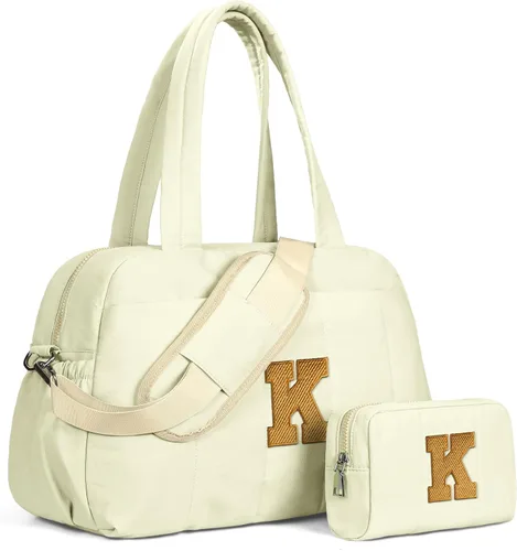 Vista 180 de Bolsa de lona Vogewood, bolsas personalizadas de fin de semana para mujer, bolsas de viaje con estuche de maquillaje, regalos de cumpleaños, Beige